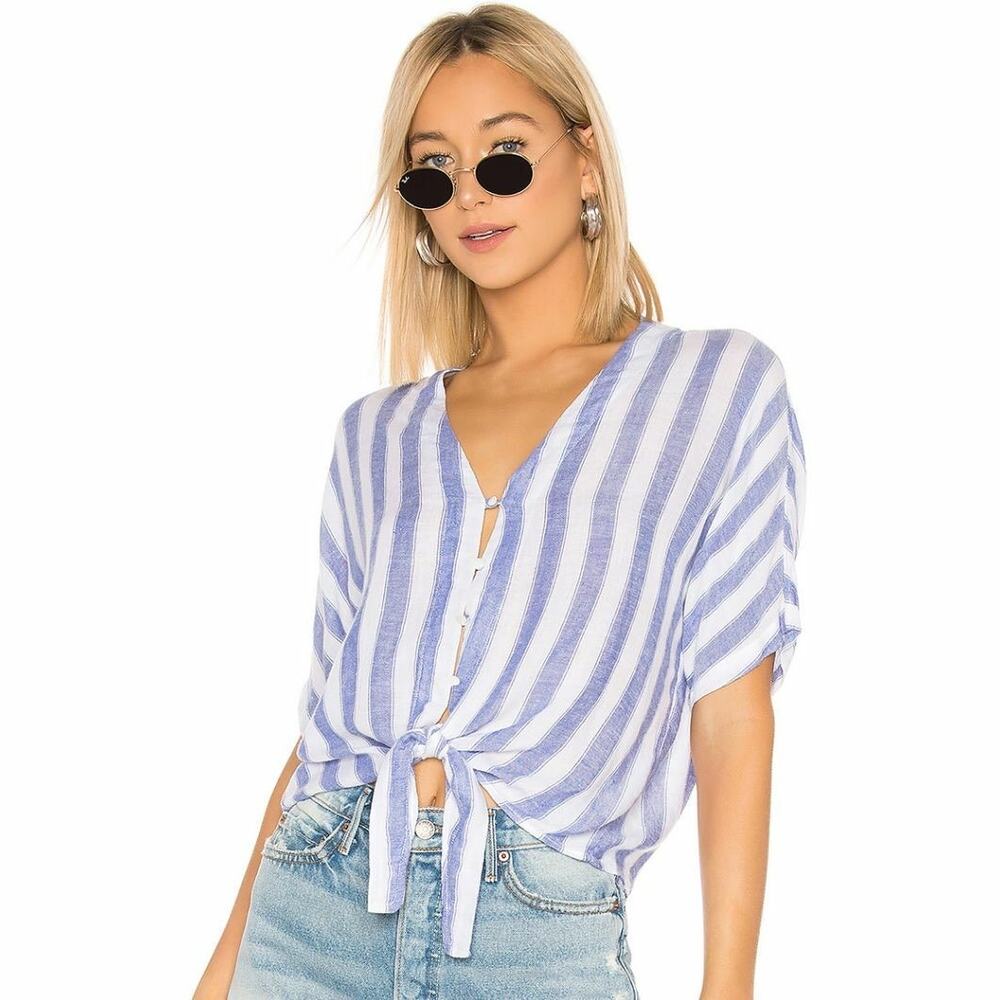 Rails Thea Button-Down Top Pacifica Stripe Blue Linen Blend Women’s XS